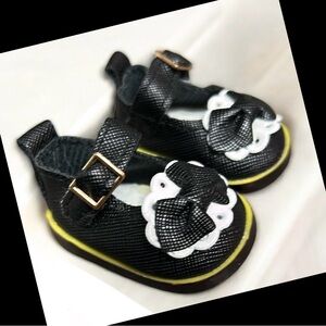 Set of Two - Black & White / Red & White Doll Shoes with Bow